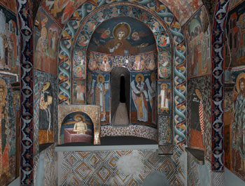 Oltarski prostor paraklisa Svetog Jovana Preteče u Hilandaru, fotografija iz 3D modela.