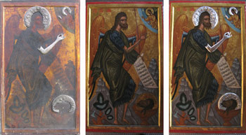 Ikona Svetog Jovana Krstitelja iz Isposnice Svetog Save u Kareji pre, u toku i nakon završenih radova